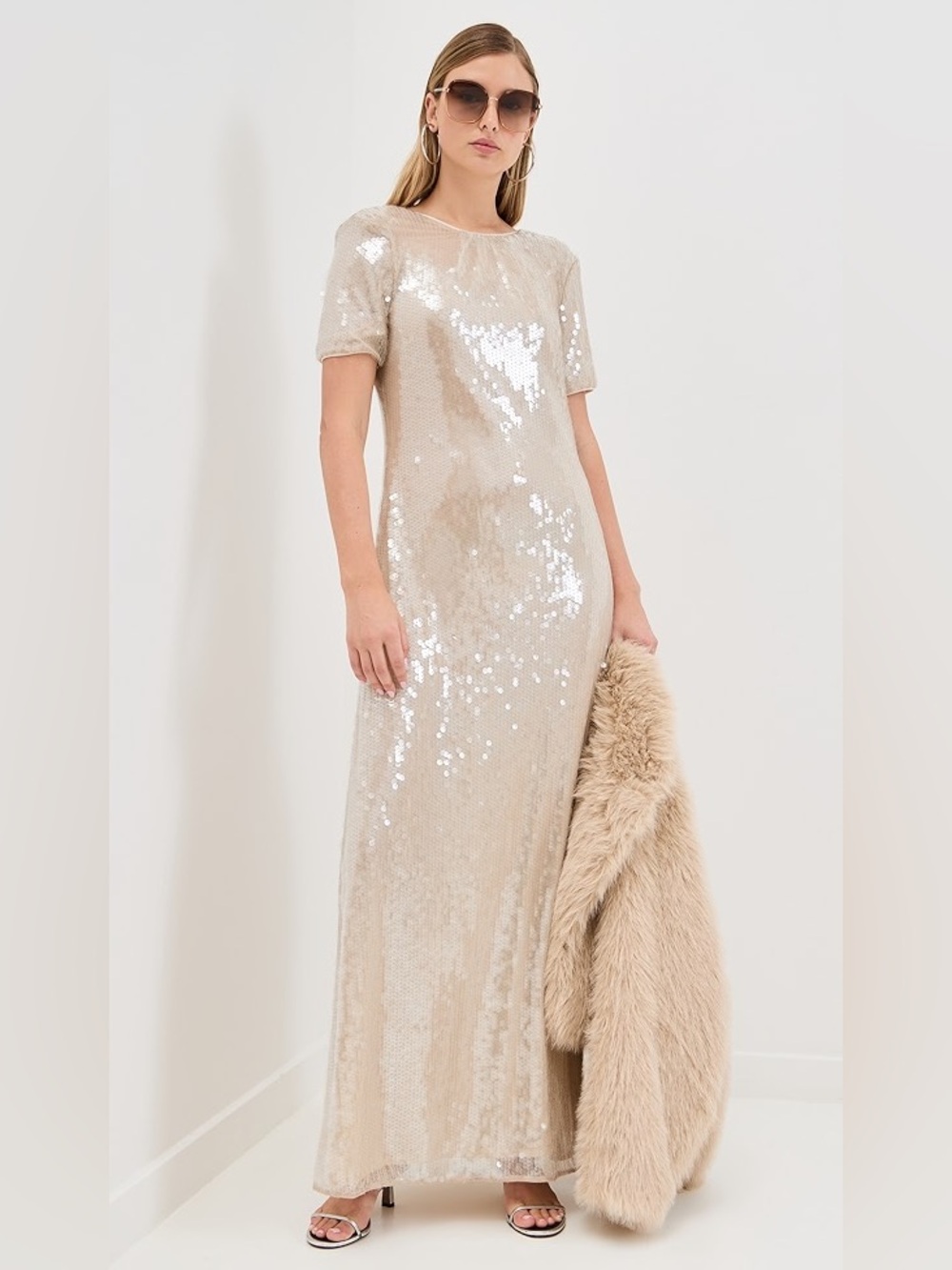 STAUD Safi Sequin Maxi Dress | Moon | Size M | NWT